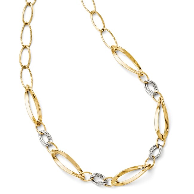 Italian 14k Two-Tone Gold Polished and Diamond Cut Link Necklace - 18 inches